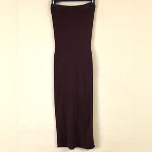 Good American Ribbed Midi Bodycon Dress Small Chocolate Brown Strapless Party